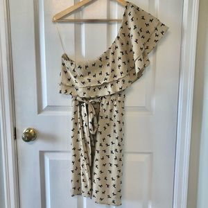 One Shoulder Dress, Poodle Print, Nude, Large